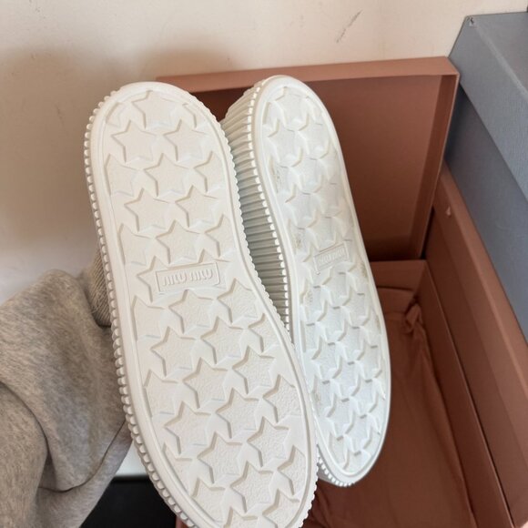 NWT Miu Miu Platform Low-Top Sneakers White Mesh Lace-Up Sz 39 - Picture 8 of 8